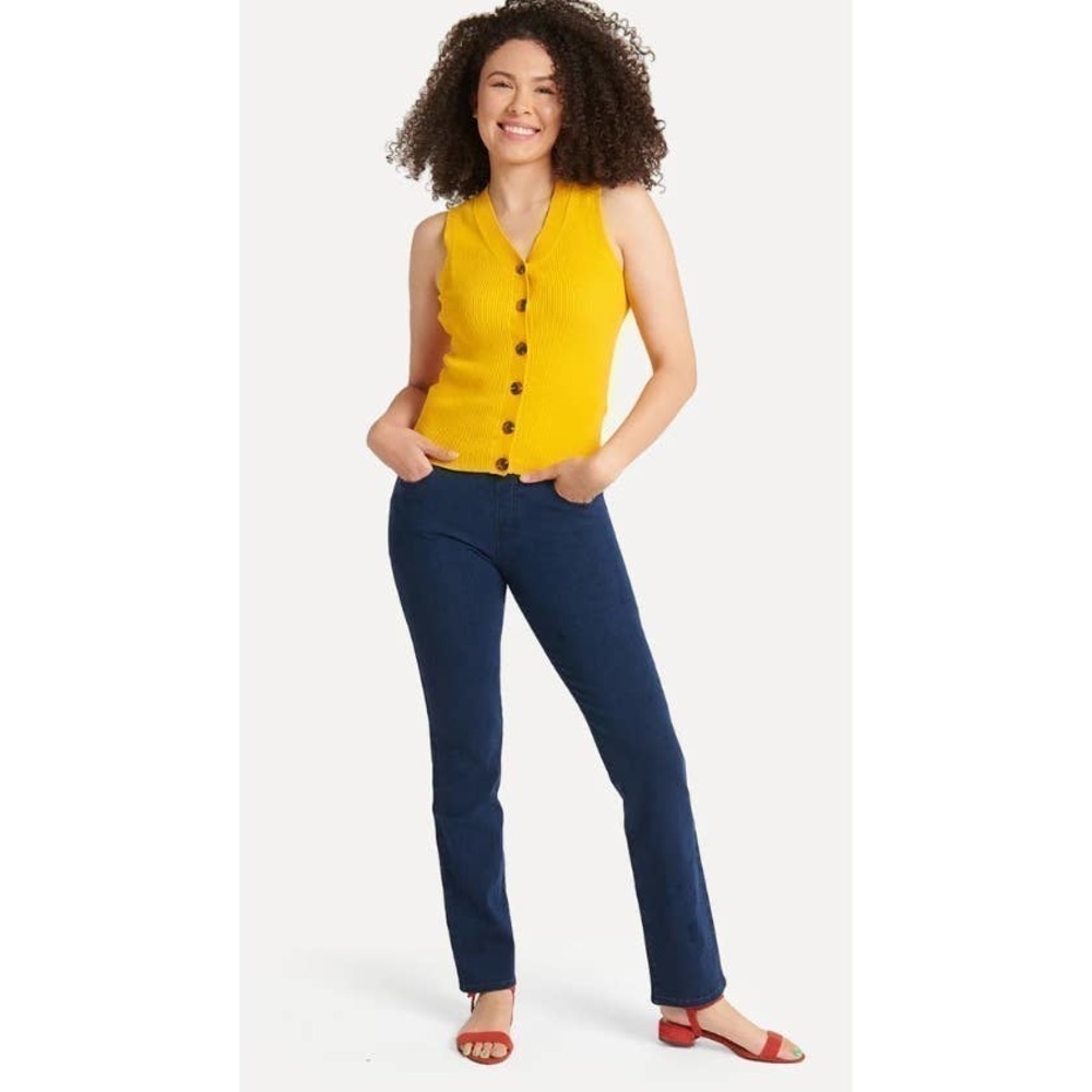 Betabrand Yoga Denim Pants W0626-IN Straight Leg Dark Indigo Size Small